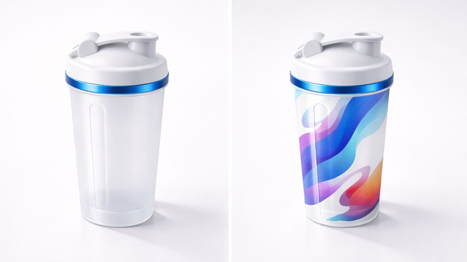 Zwei Shaker nebeneinander – weiss und bunt – White Label vs Private Label Vergleich